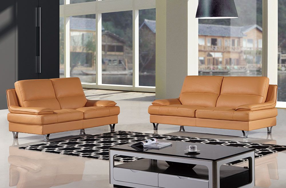 Sidon Camel Leather Sofa Loveseat,Sidon Camel Sofa Set Top Grain Leather