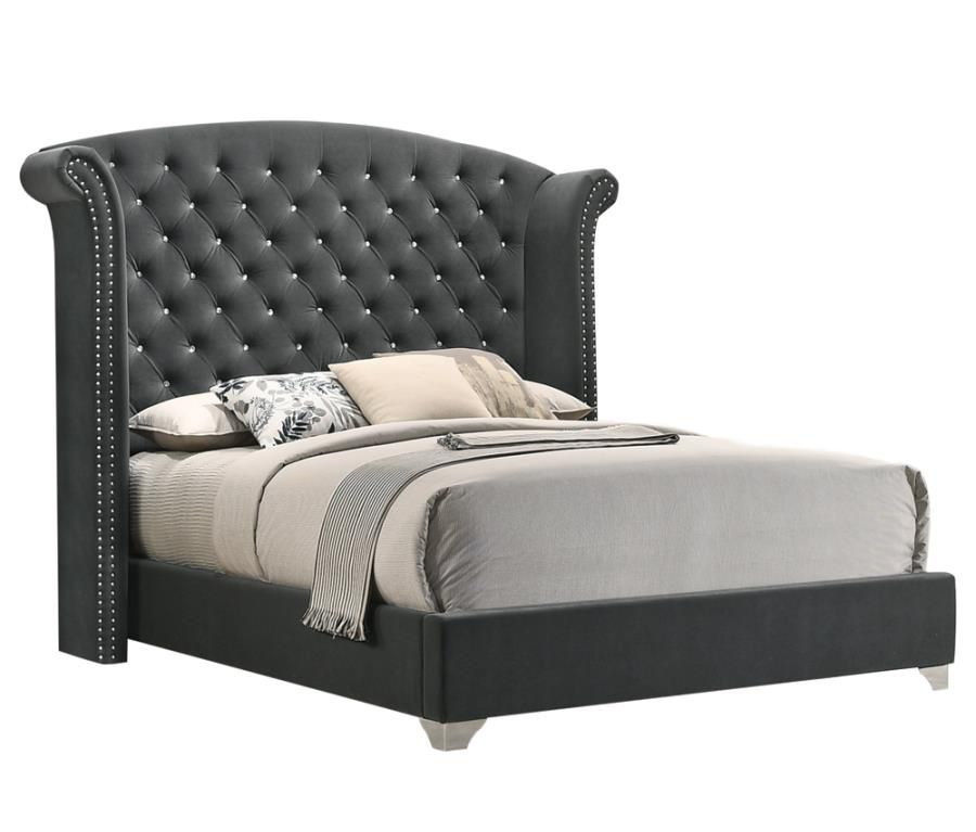 Sierra Grey Velvet Crystal Tufted Bed