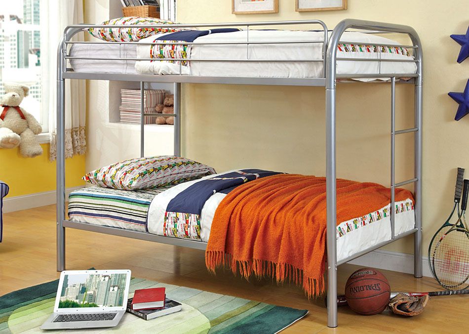 Silver Metal Twin Over Twin Bunk Bed