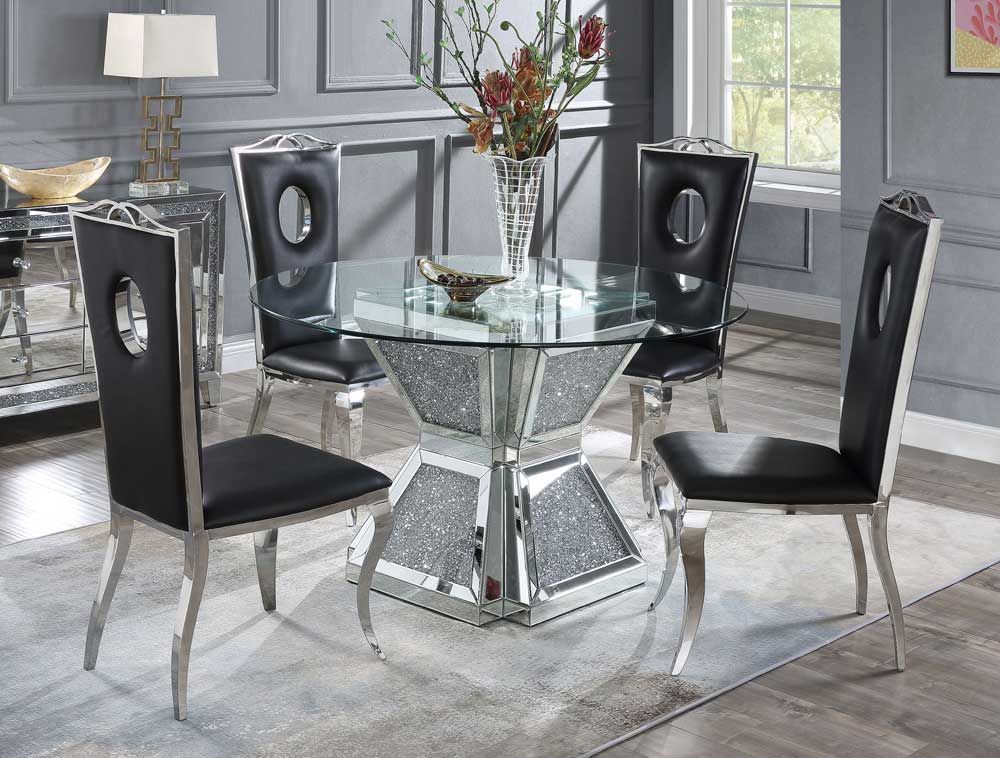 Silvertone Round Mirrored Dining Table
