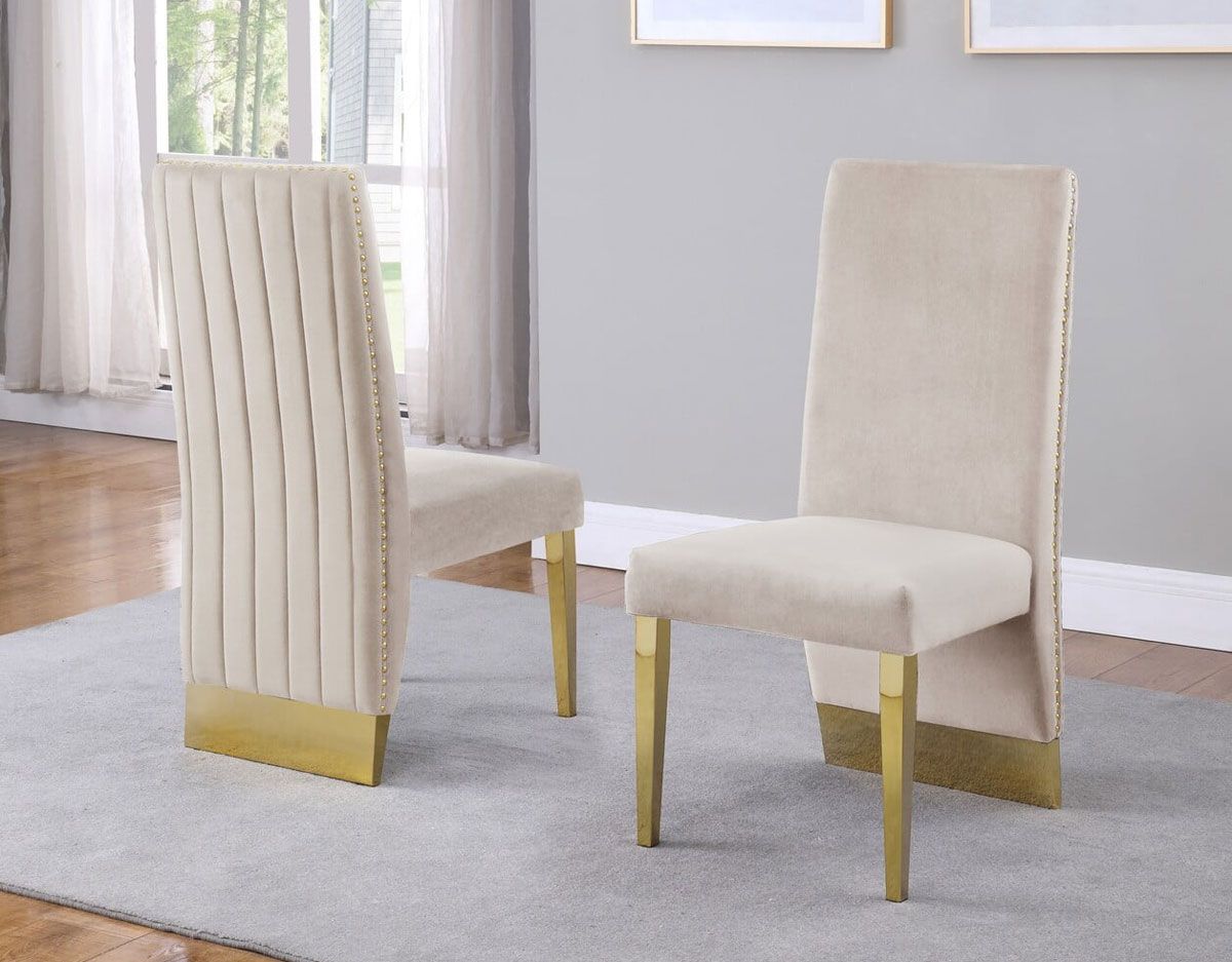 Simon Beige Velvet Dining Chair Gold