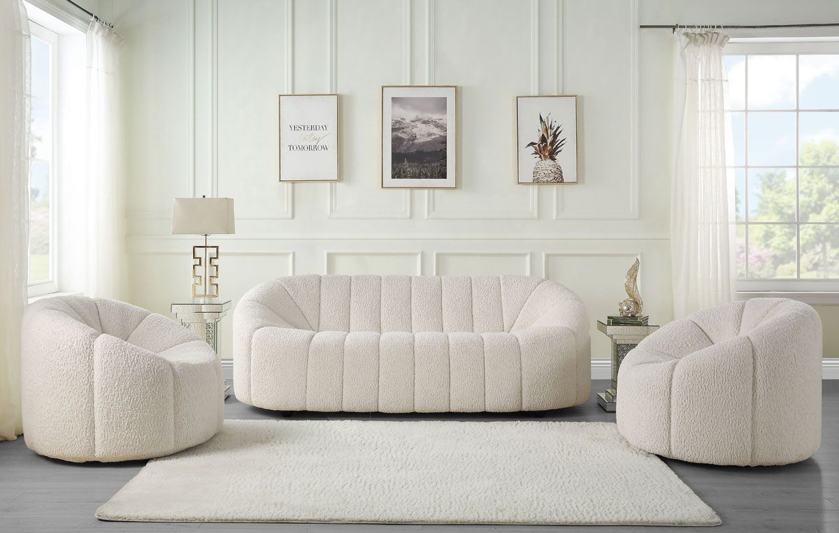 Skinner White Teddy Sherpa Sofa Set