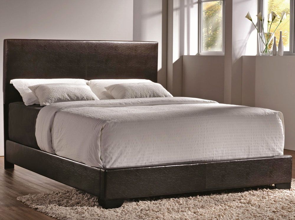 Sleek Contemporary Espresso Leather Bed 