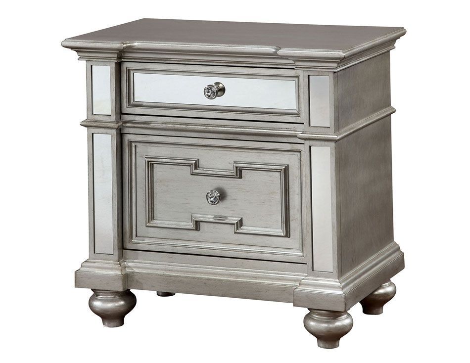 Soho Silver Finish Mirror Accent Night Stand