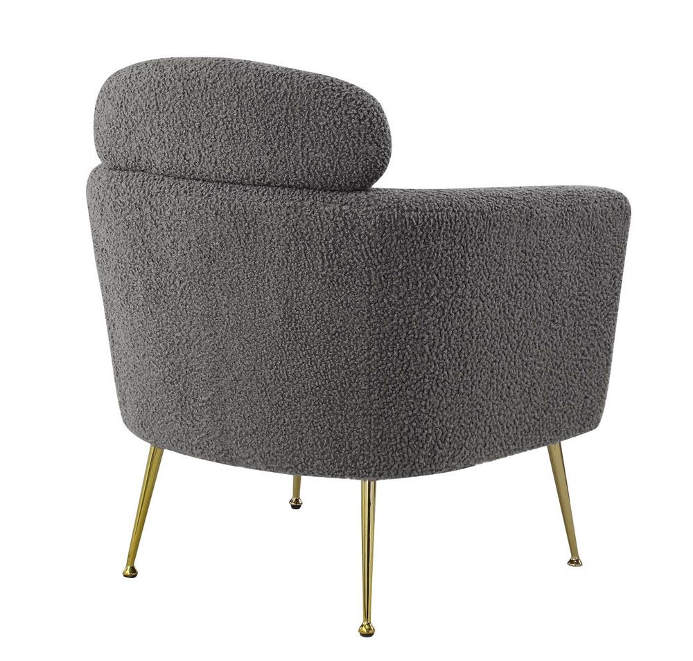 grey boucle fabric accent chair back