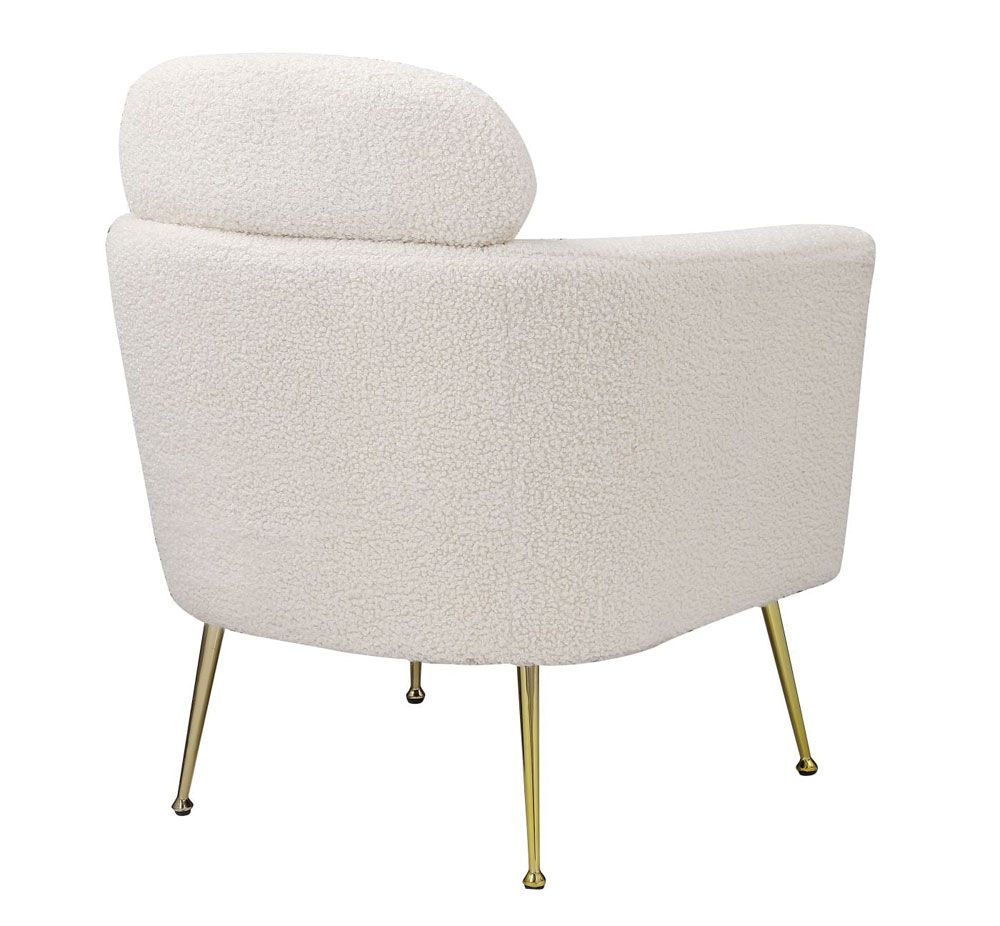white boucle accent chair back side