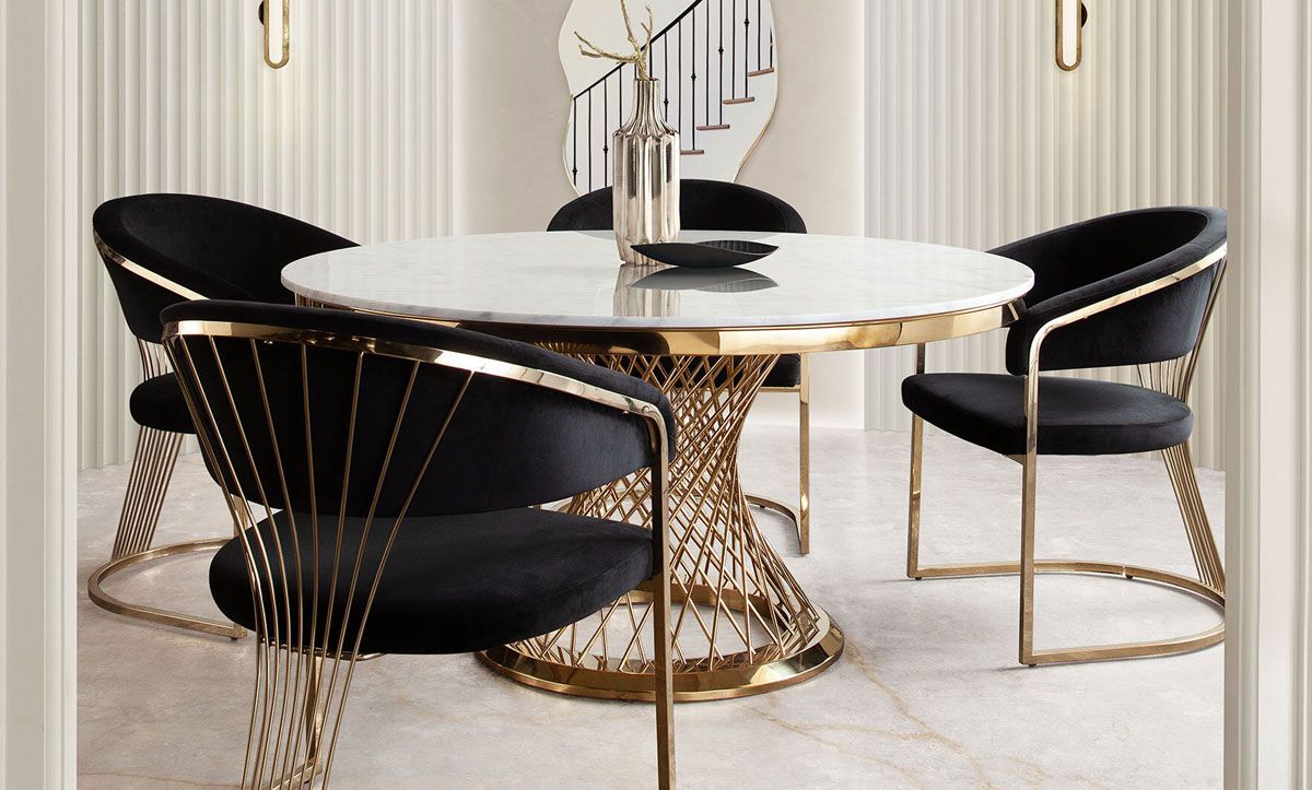 Solstice Marble Top Dining Table With Black Chairs