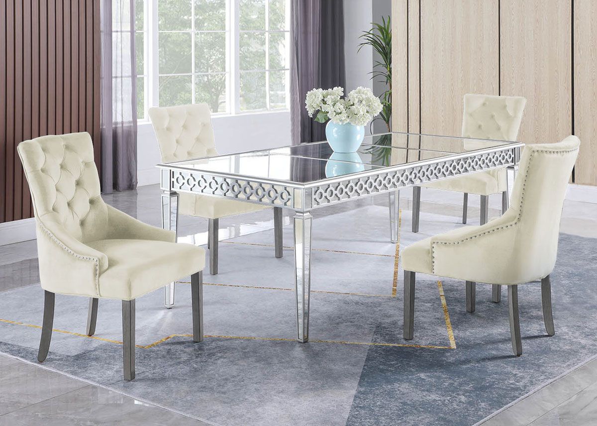 Sophie Mirrored Dining Table With Beige Chairs