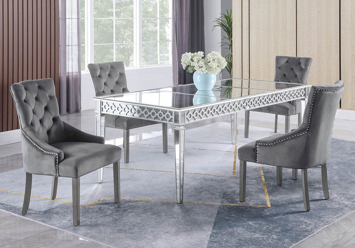 Sophie Mirrored Dining Table With Gery Chairs