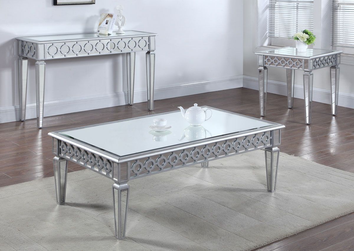 Sophie Rectangular Mirrored Coffee Table Set