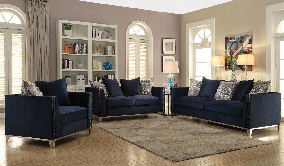 Soria Blue Fabric Living Room