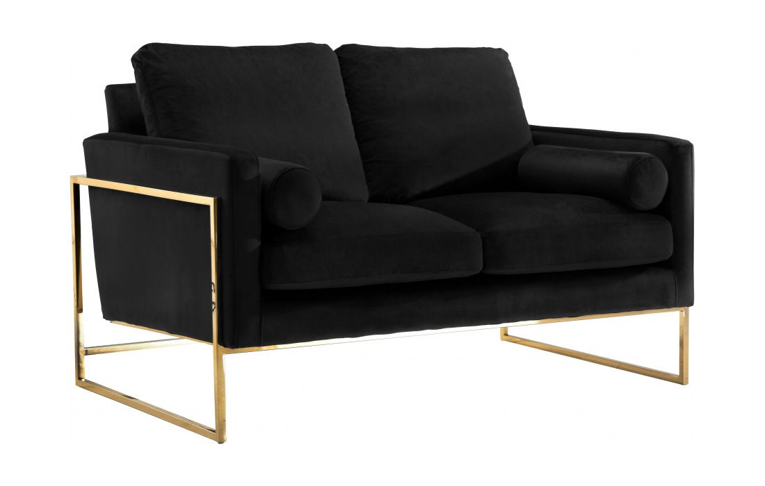 Sorrento Black Velvet Fabric Modern Loveseat