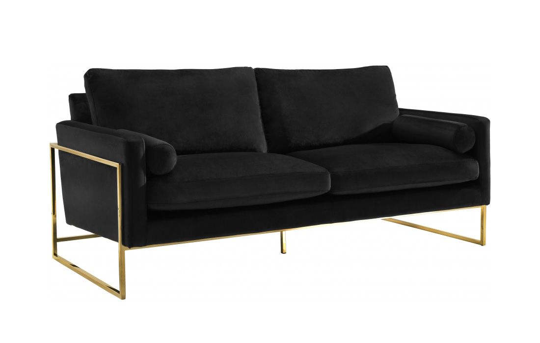 Sorrento Black Velvet Fabric Modern Sofa