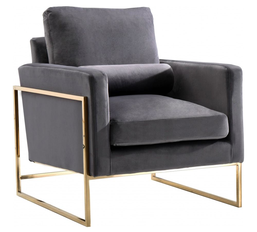 Sorrento Grey Velvet Chair With Gold Frame
