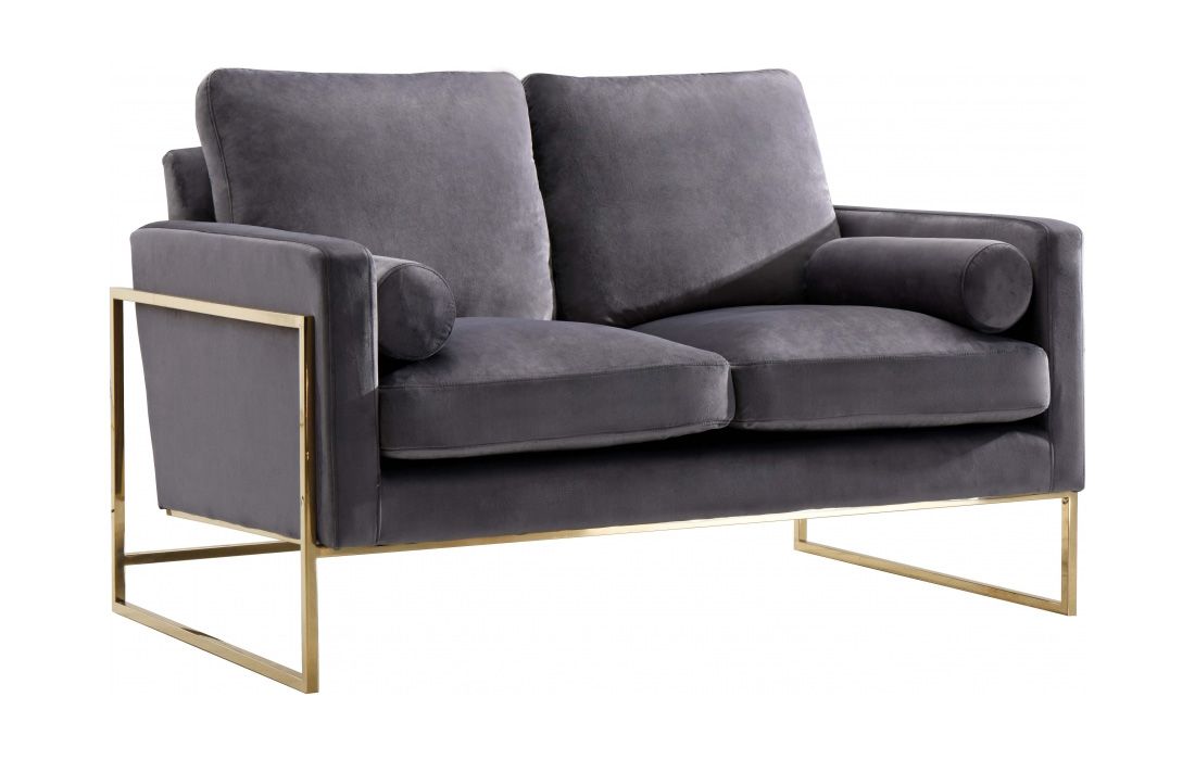 Sorrento Grey Velvet Loveseat With Gold Frame