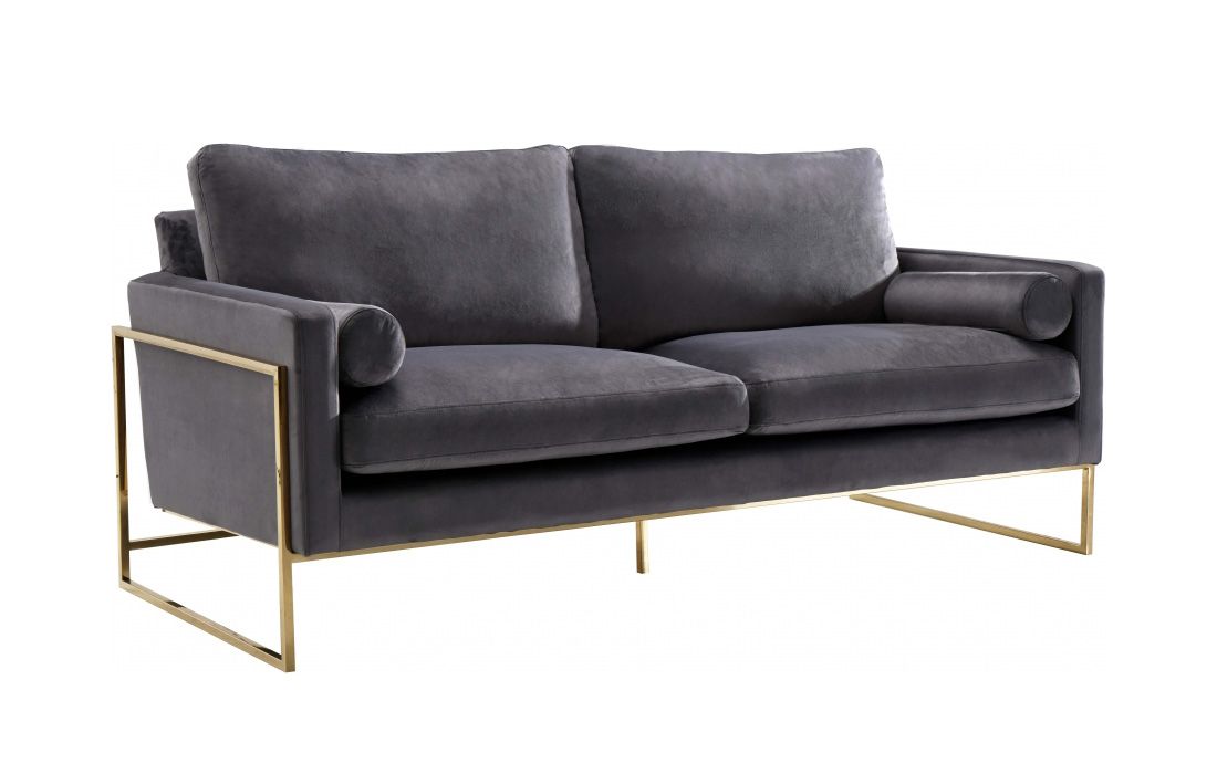 Sorrento Grey Velvet Sofa With Gold Frame