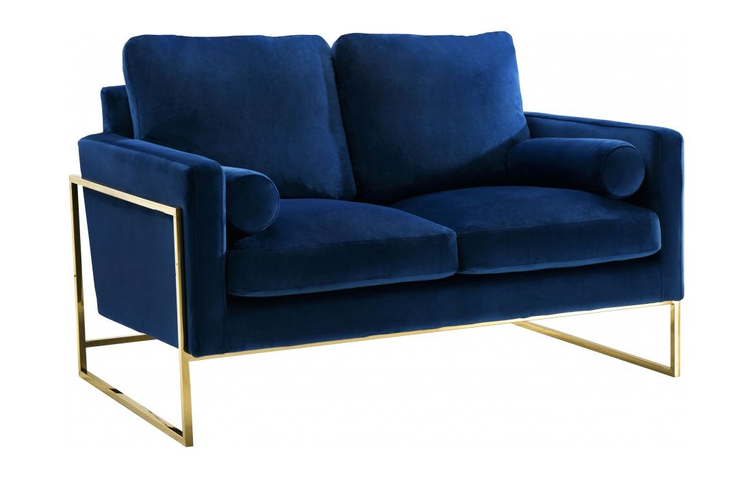 Sorrento Navy Velvet Loveseat With Gold Base