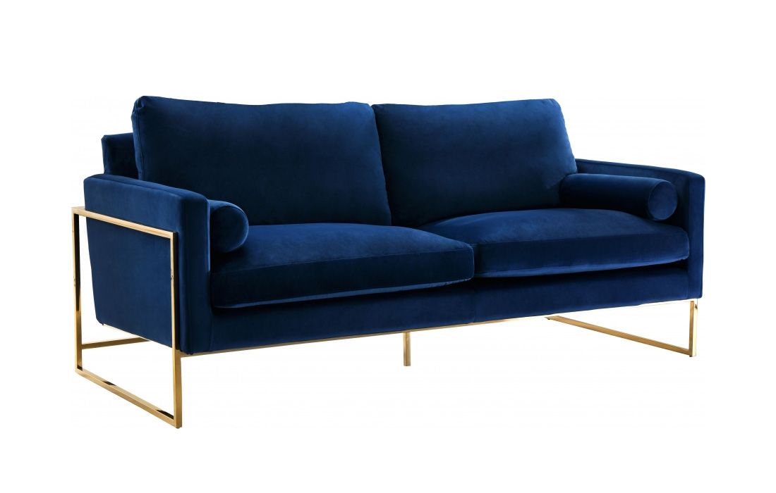 Sorrento Navy Velvet Sofa With Gold Base