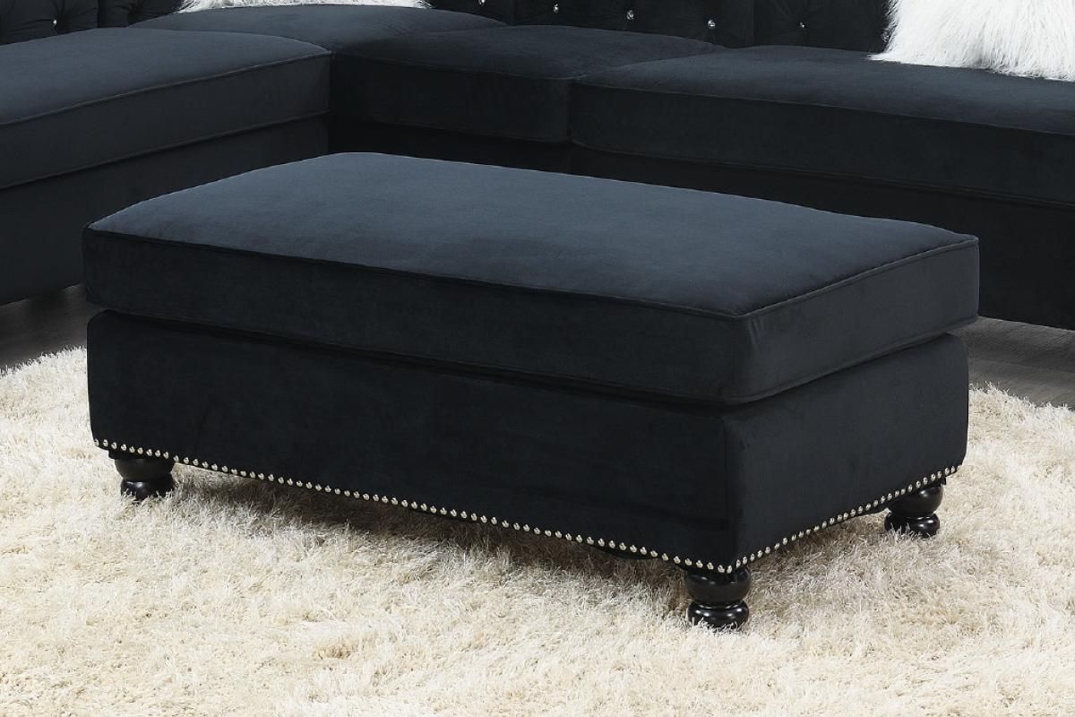 Spangler Black Velvet Ottoman