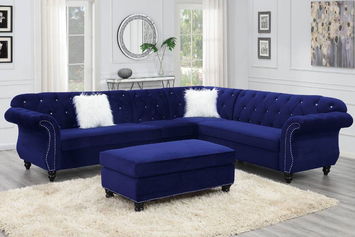 Spangler Velvet Fabric Chesterfield Sectional