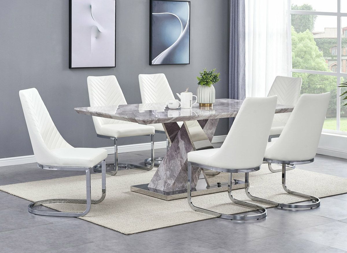 Stanford Marble Dining Table With White Chairs