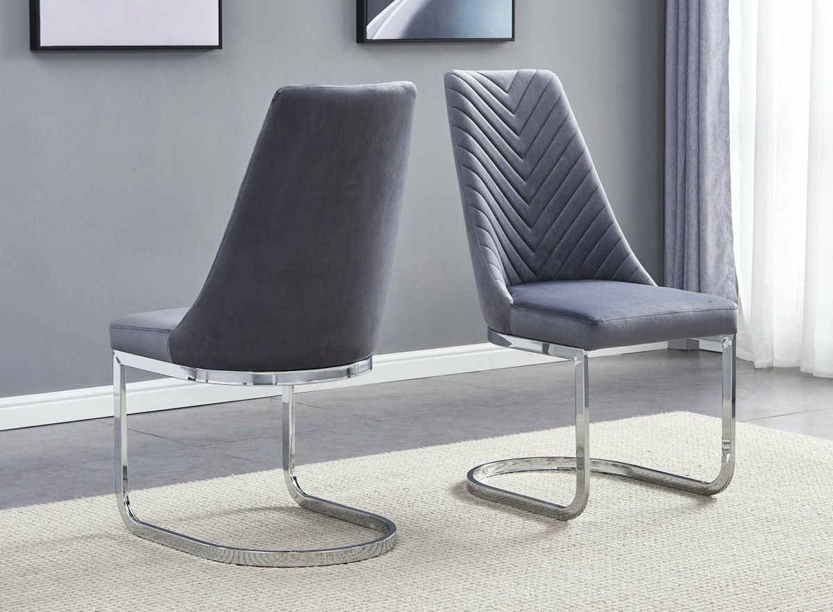 Stanford Grey Velvet Dining Chairs Chrome