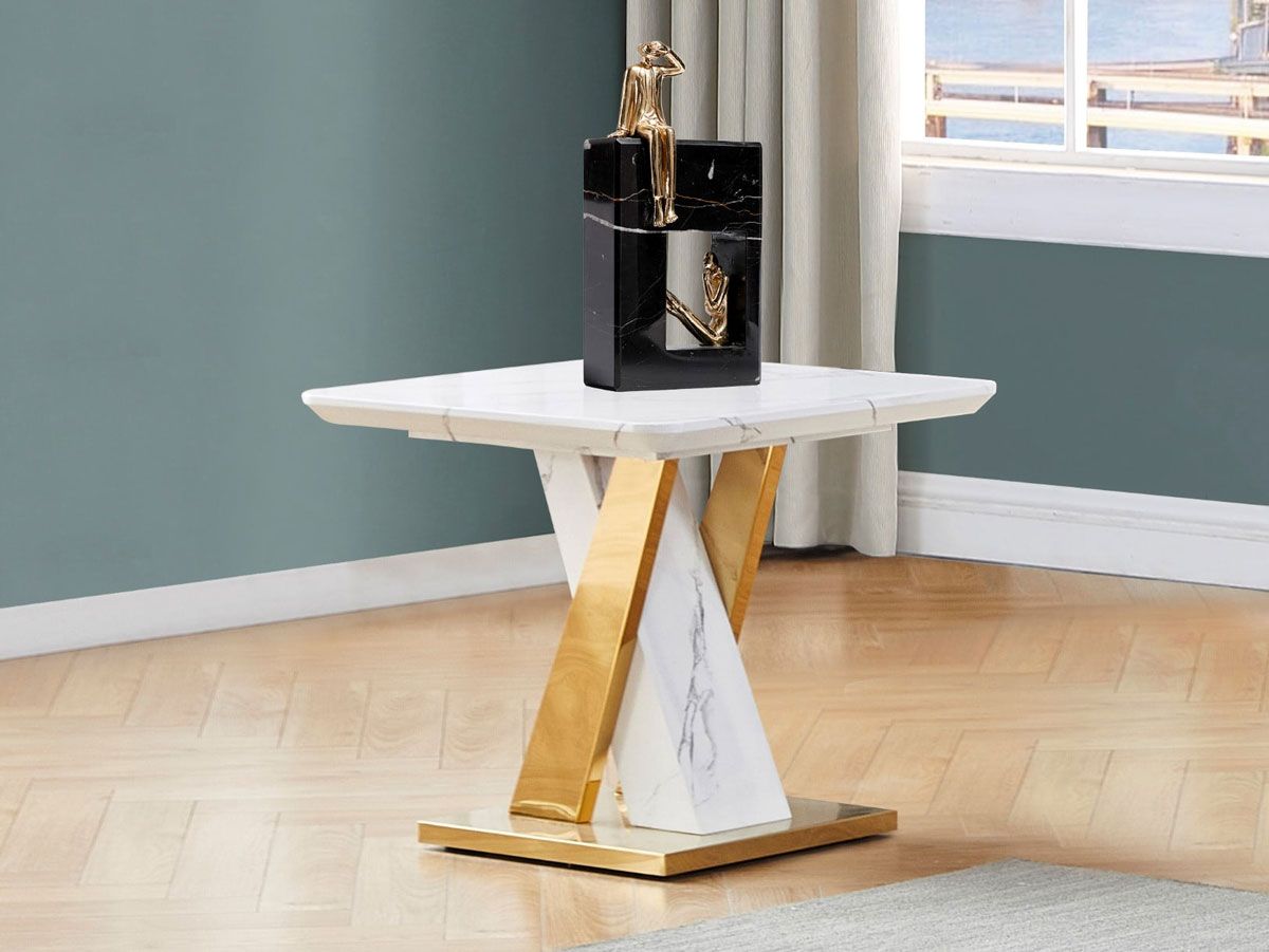 Stanford White Faux Marble End Table