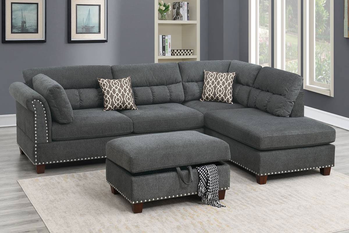 Stanza Slate Velvet Reversible Sectional