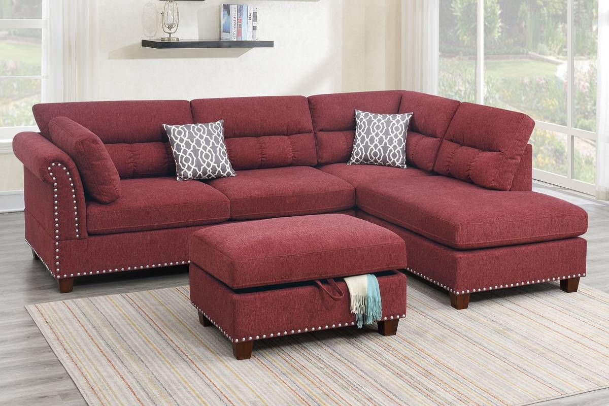 Stanza Red Velvet Reversible Sectional