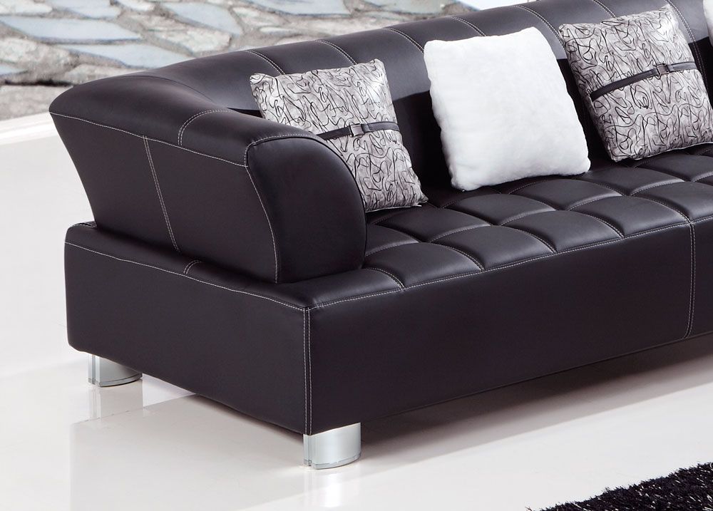 Star Black Leather Sectional Sofa