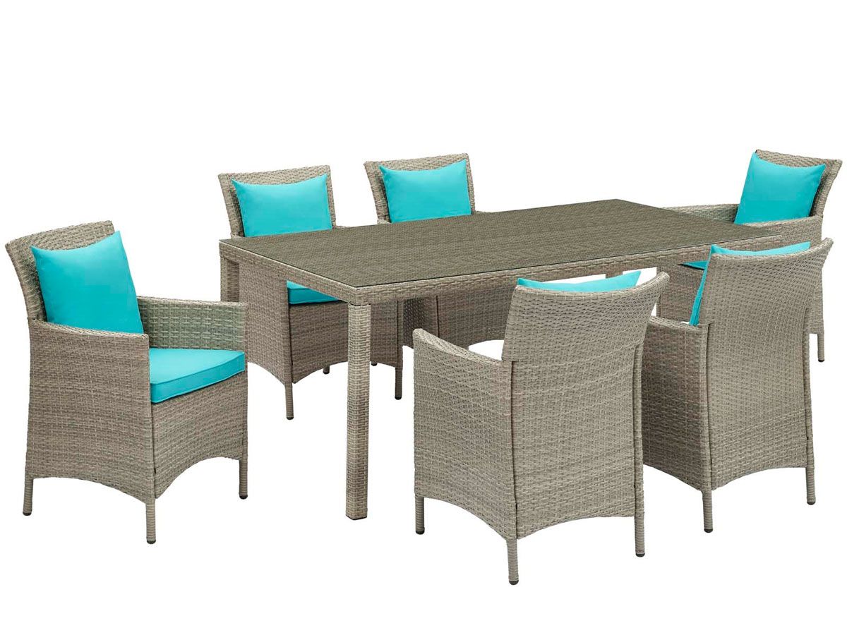 Starlyn Patio 7-Piece Dining Table Set Turquoise Cushions
