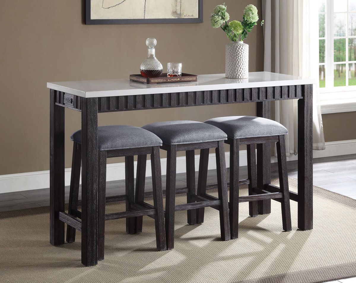 Starus Marble Top Table Set With Stools