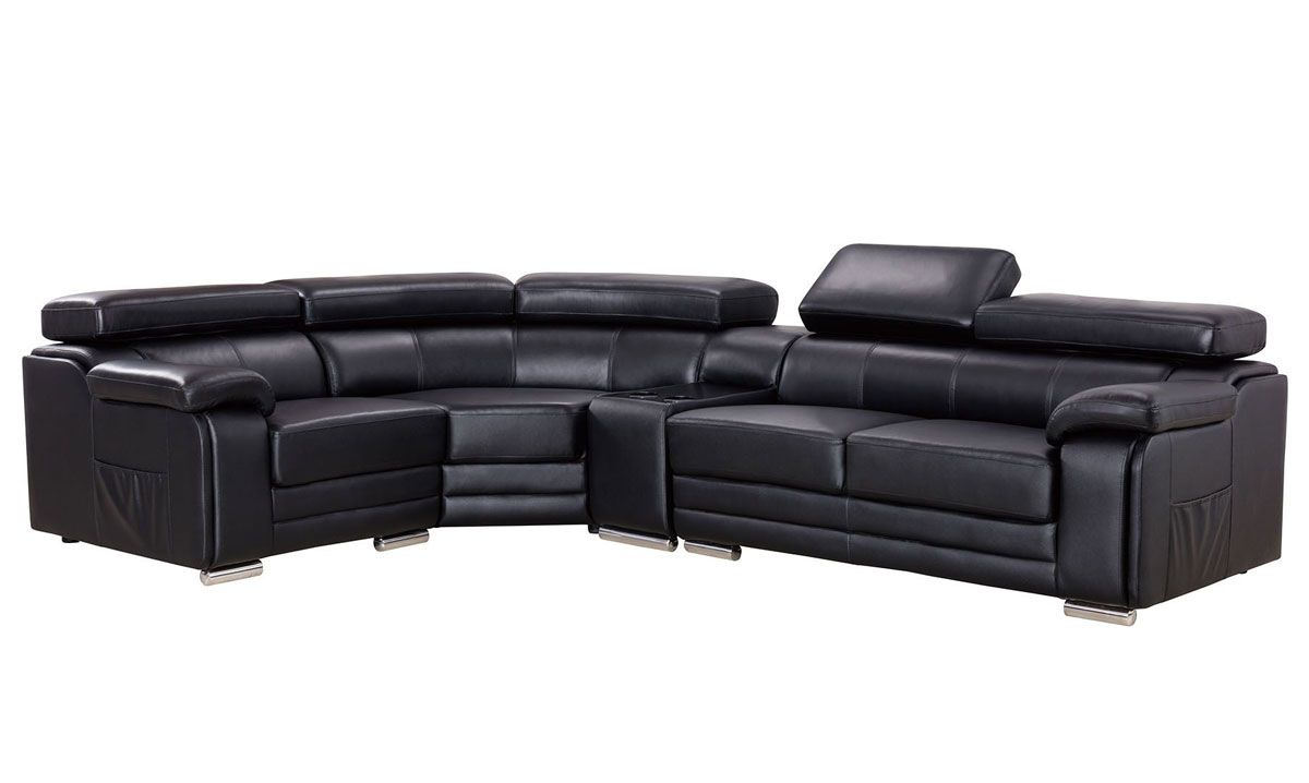 Stella Modern Sectional Black Genuine Leather