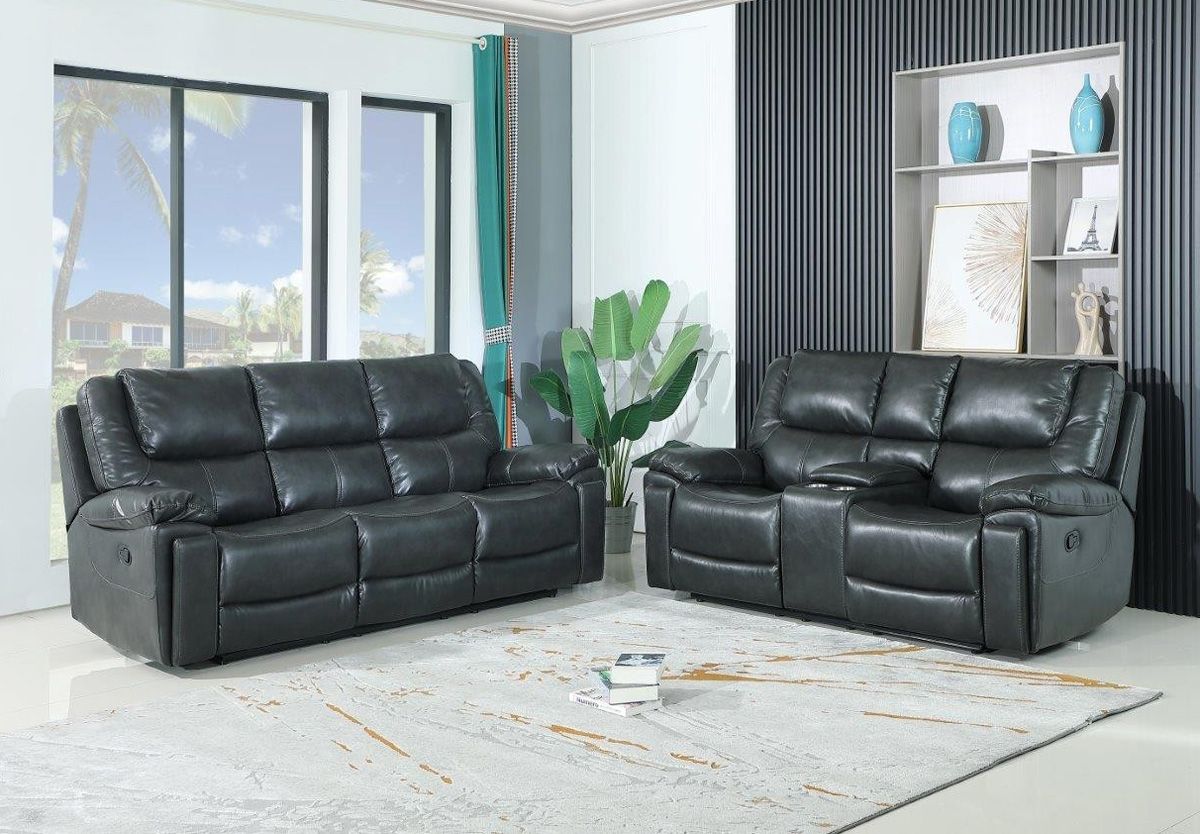 Steven Grey Leather Recliner Sofa Set