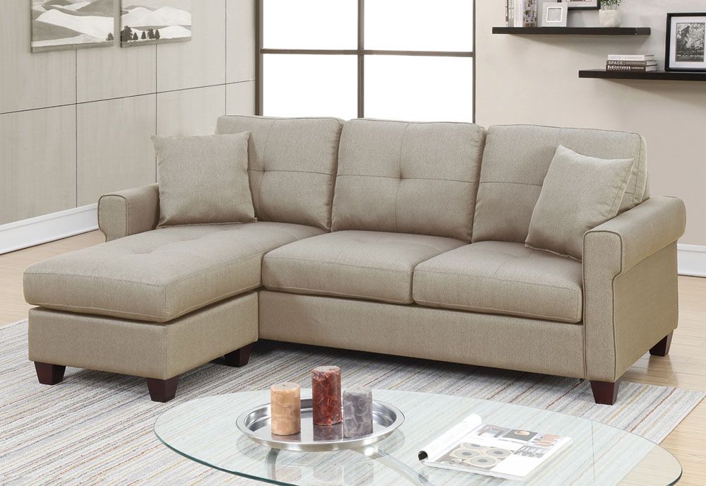 Stigall Compact Reversible Sectional,Stigall Beige Linen Reversible Sectional