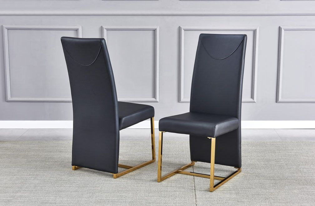 Stirling Black Leather Gold Dining Chairs