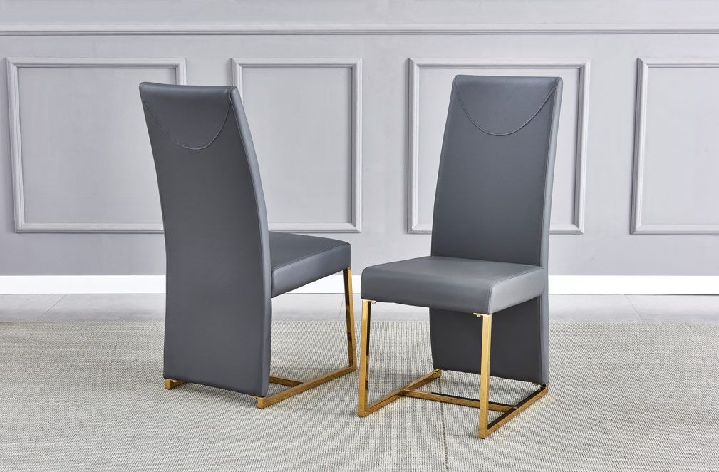 Stirling Grey Leather Gold Dining Chairs