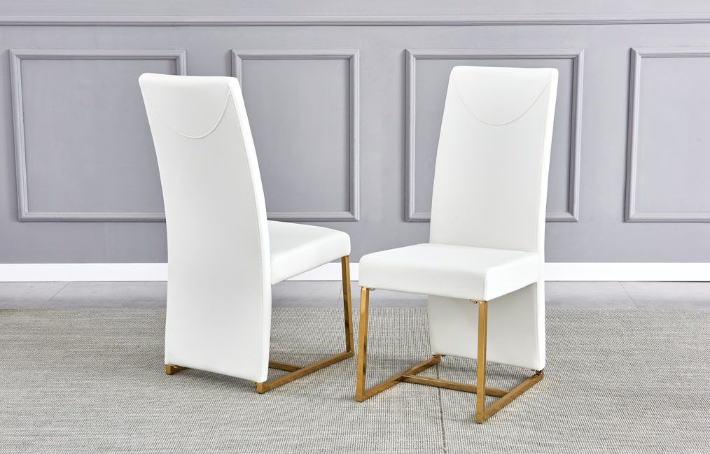 Stirling White Leather Gold Dining Chairs