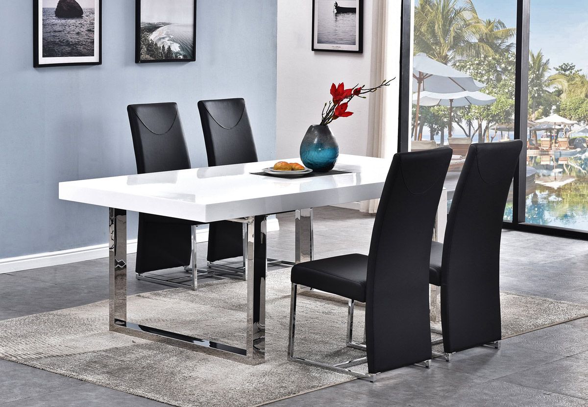 Stirling Glossy White Dining Table Black Chairs