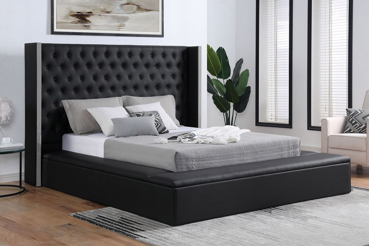 Sunset Black Leather Bed