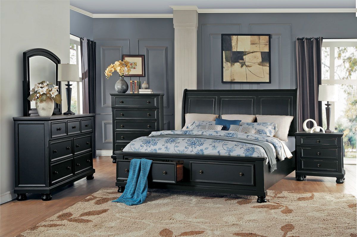 Sylvania Black Finish Storage Bed