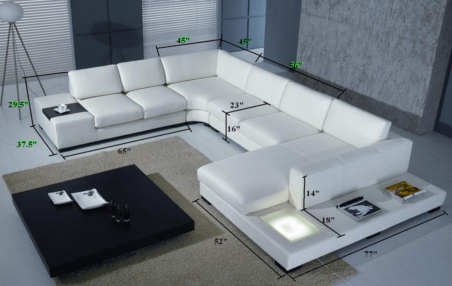 Size,White Color Chaise Light Details,White Color Sectional End Table,,Rylie Modern Style Sectional With Light