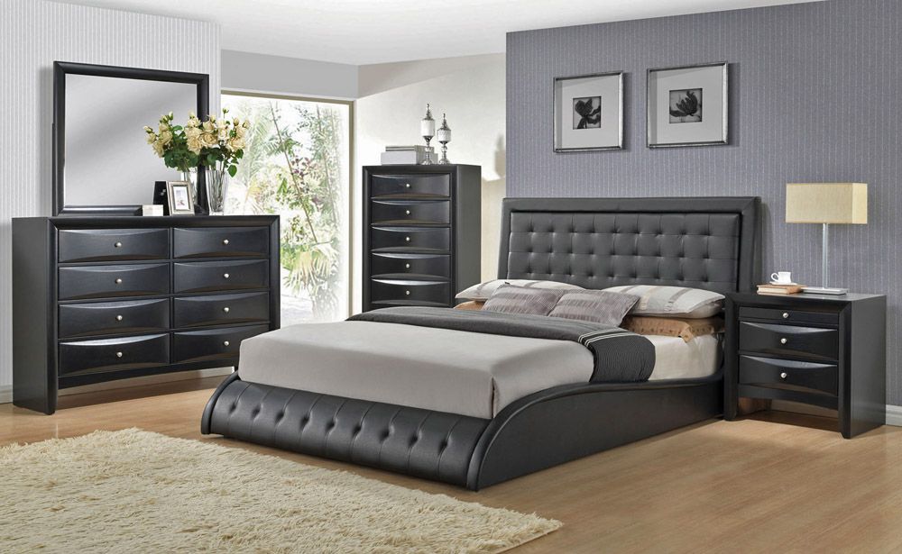 Talya Platform Black Leather Bed