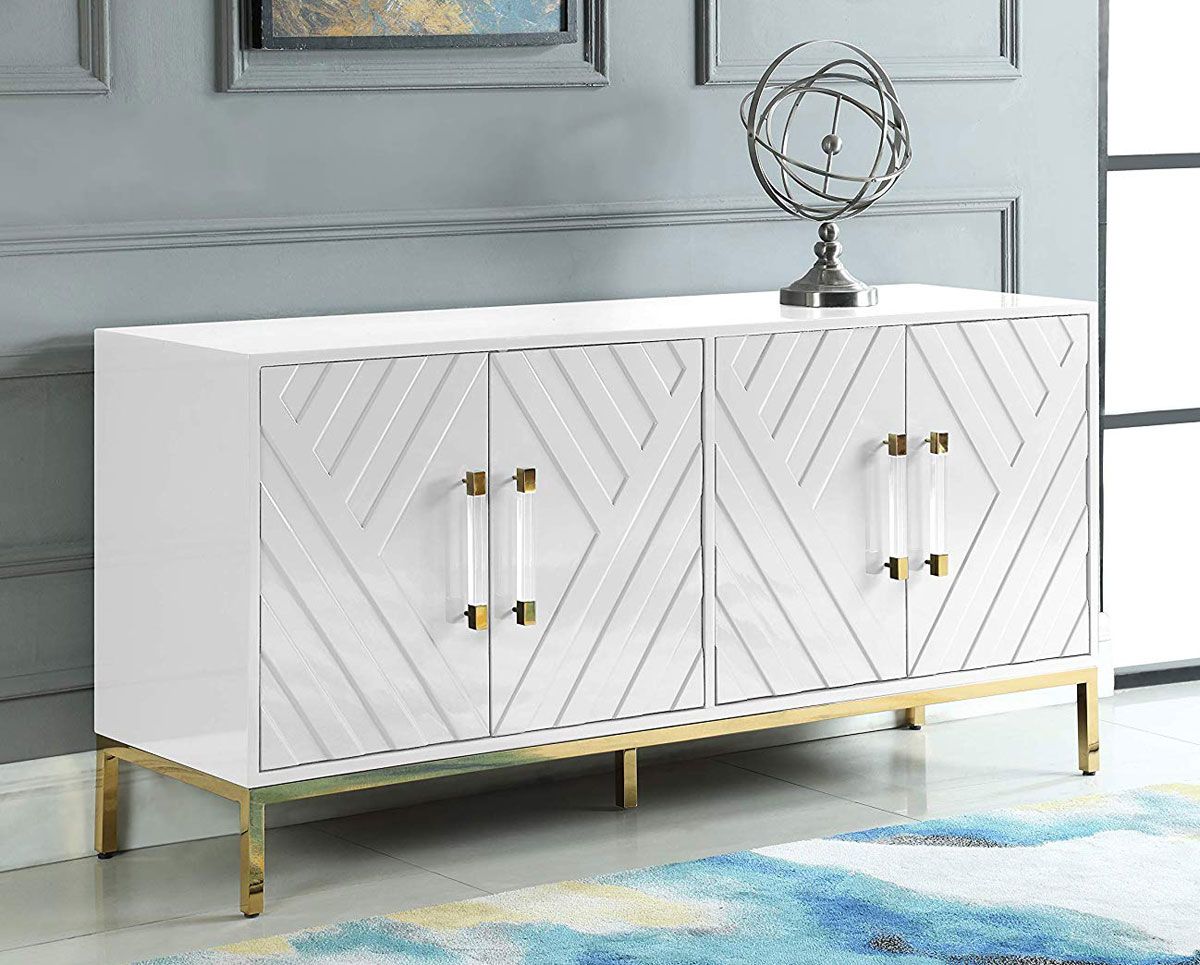 Tamari White Lacquer Buffet Gold Accents