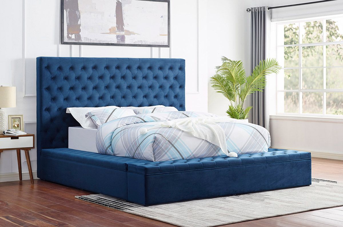 Tami Tufted Blue Velvet Bed With Storage