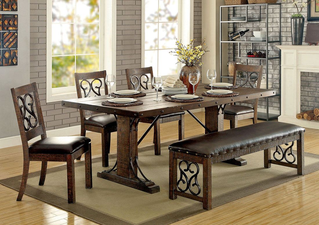 Tamilo Traditional Dining Table Set Rustic Finish