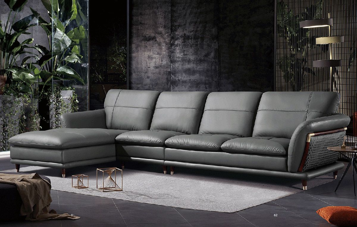 Tampa Modern Sectional Grey Top Grain Leather