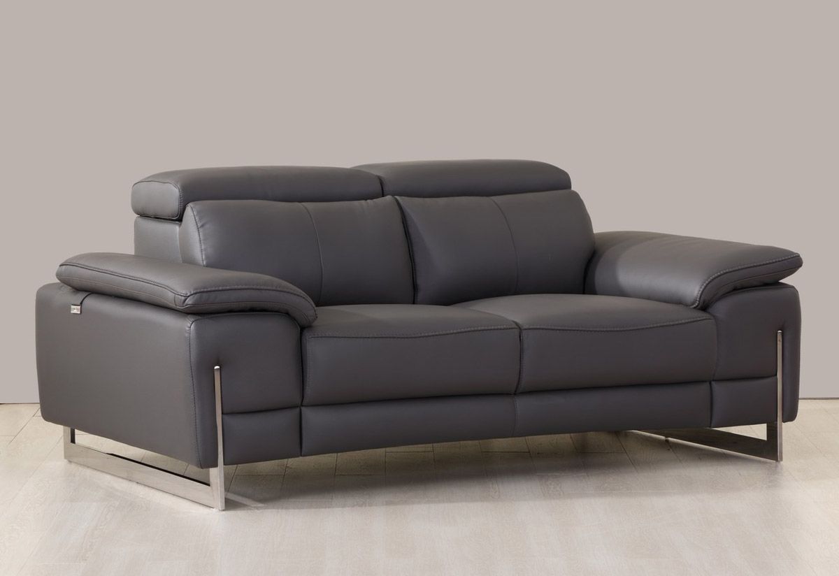 Taranto Dark Grey Leather Loveseat