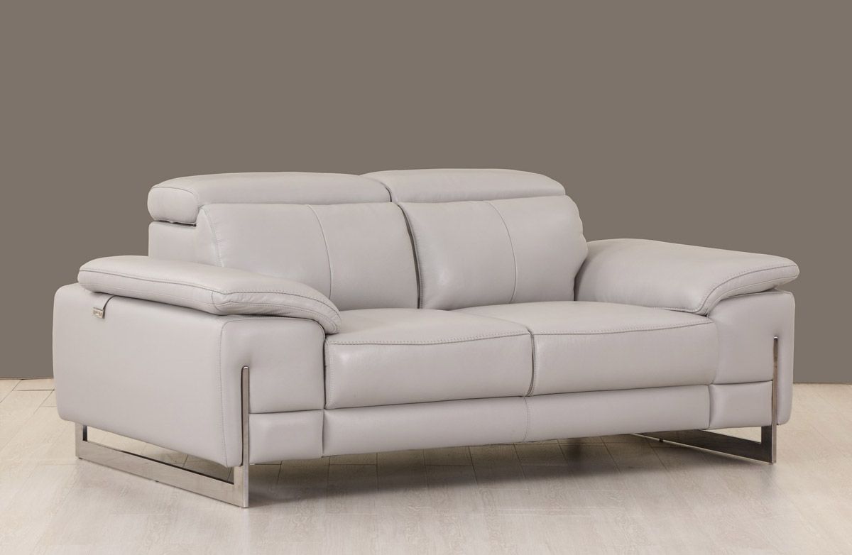 Taranto Light Gray Italian Leather Loveseat