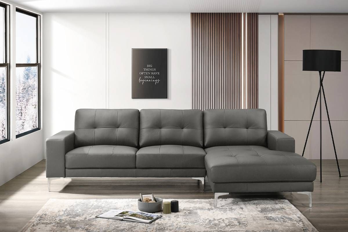 Tarryn Grey Leather Modern Sectional